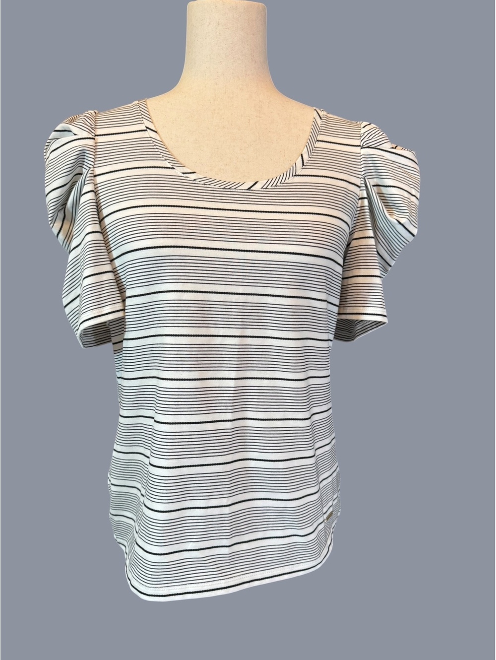 Anne Klein Striped Puff Sleeve Top Size M
